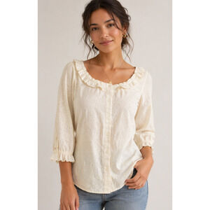 Caribbean Joe Cream Ruffle Button-Front Blouse